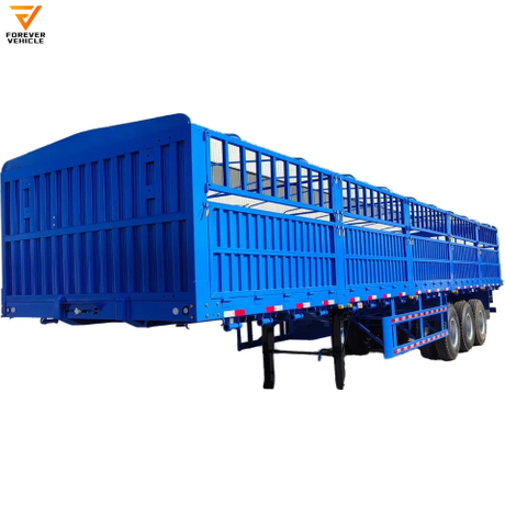 High Quality 3 Axles 40 FT Load 30-60Ton Animal Transport Goods Dropside Fence Stake Cargo Semi Trailer From China