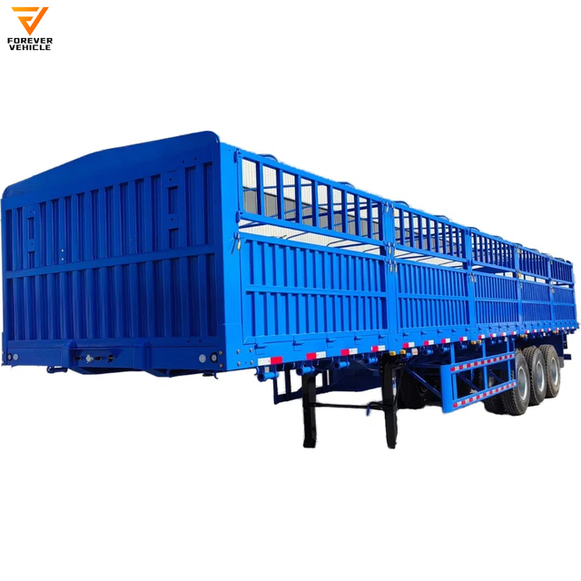 High Quality 3 Axles 40 FT Load 30-60Ton Animal Transport Goods Dropside Fence Stake Cargo Semi Trailer From China