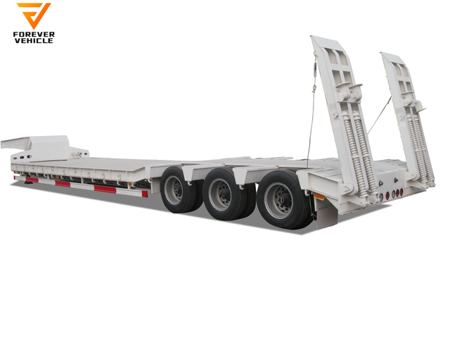 3 Axle Lowbed Loader 50Tons Extendable 60Tons Hydraulic Lowboy Low Bed Semi Trailer for Transporting Excavator for Sale